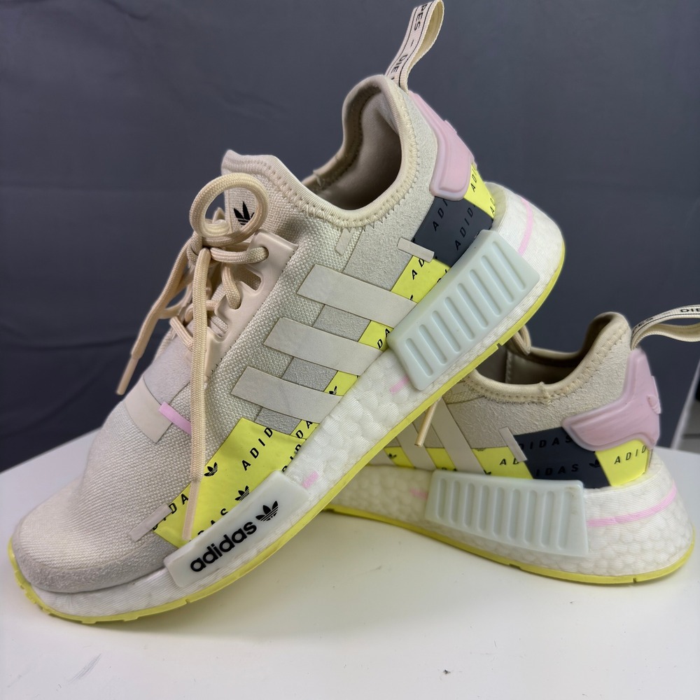 Adidas NMD_R1 Sneakers Womens 7 Cream Yellow GZ8014 Logo Tape Boost Shoes